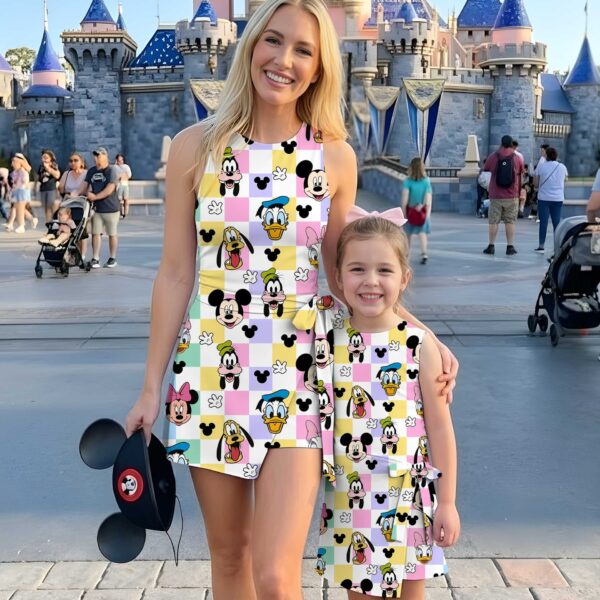 Girls Disney Mickey and Friends Multicolor Plaid Tennis Dress Skirt, Family Matching Outfit