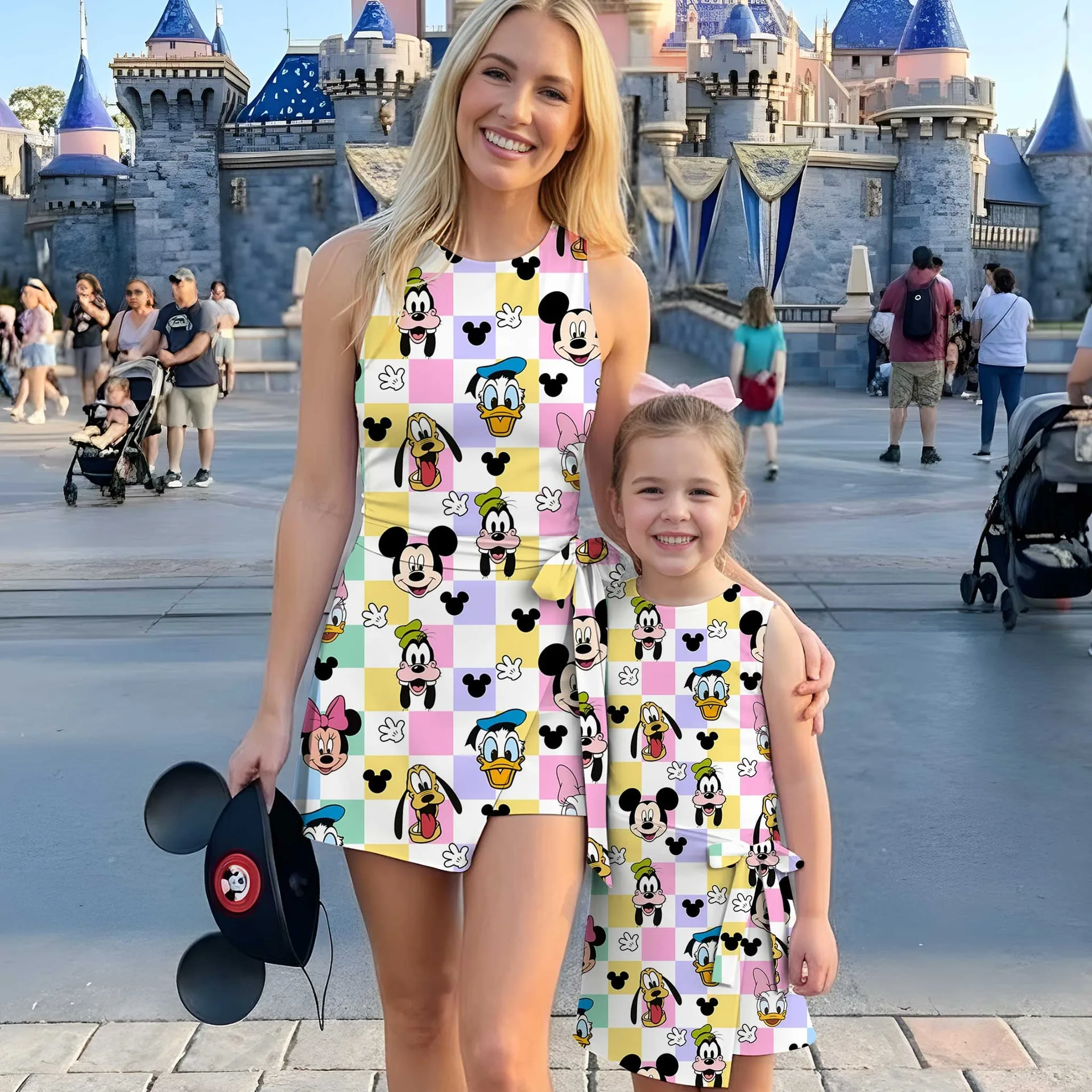 Girls Disney Mickey and Friends Multicolor Plaid Tennis Dress Skirt, Family Matching Outfit