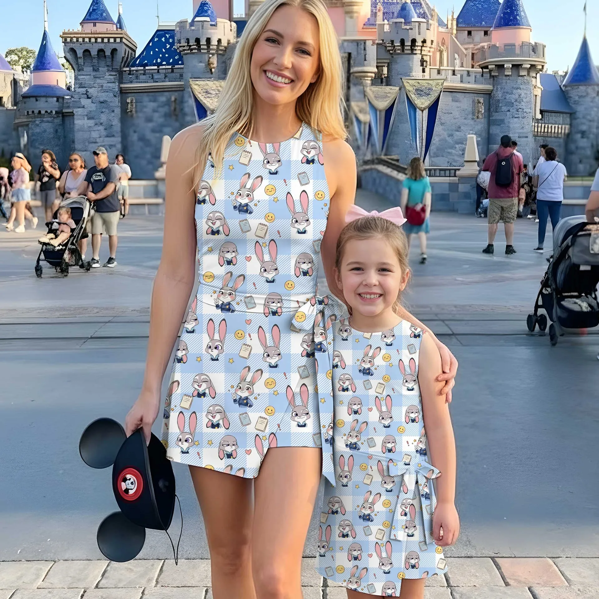 Girls Disney Judy Hopps Blue White Checkered Tennis Dress Skirt, Family Matching Outfit