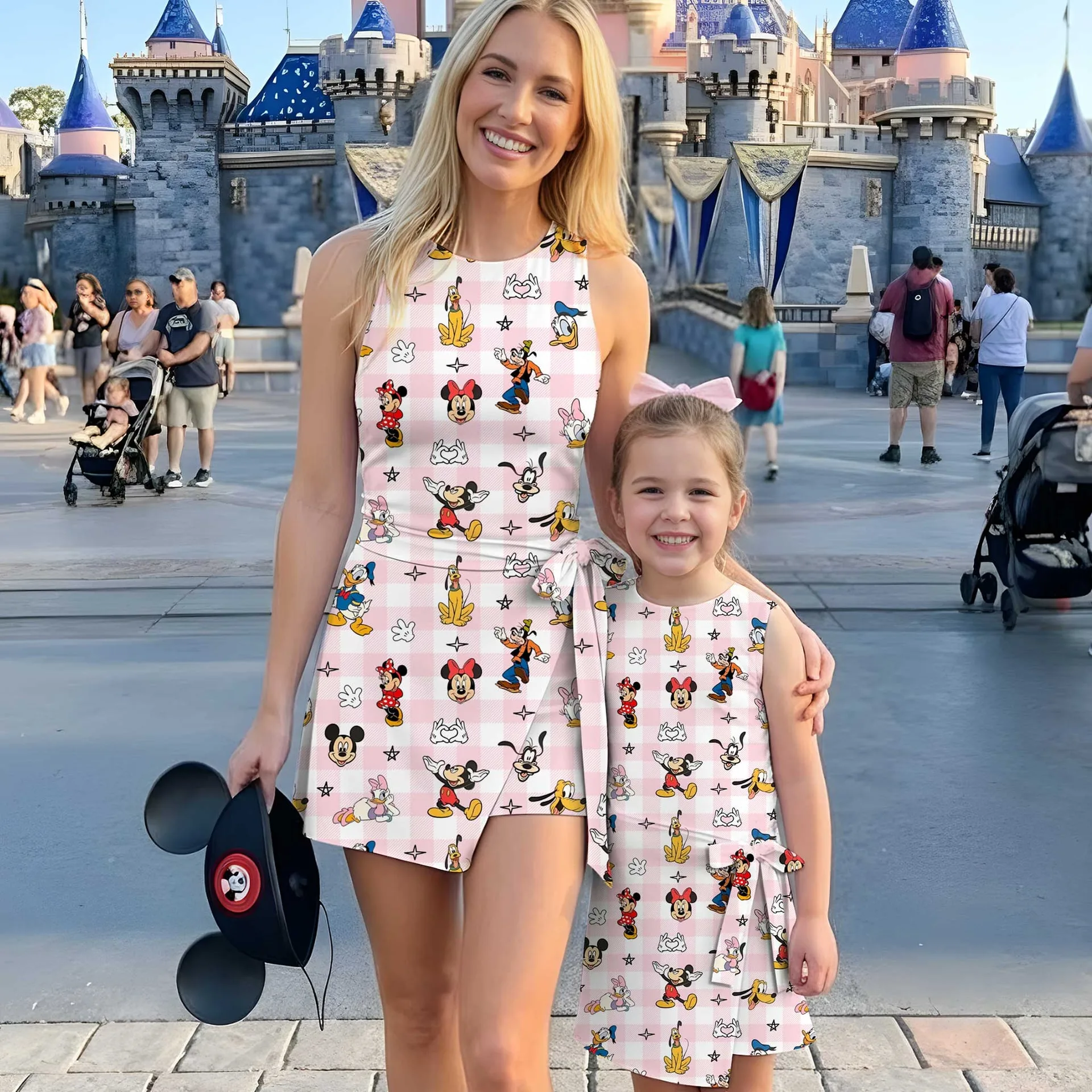 Girls Pink Checkerboard Mickey Tennis Dress Skirt, Family Matching Disney Outfit