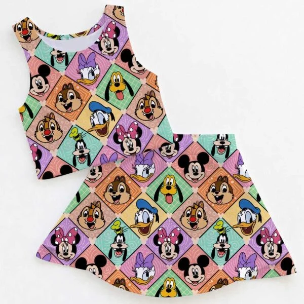 Disney Mickey And Friends Colorful Collage Dress Set, Magical Kingdom Vacation Outfit