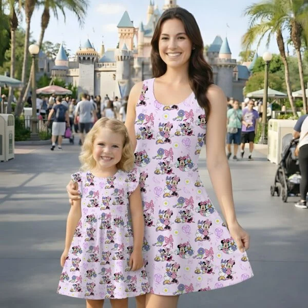 Disney Minnie And Daisy Purple Mommy & Me Dress, Mama Mini Family Matching Outfit