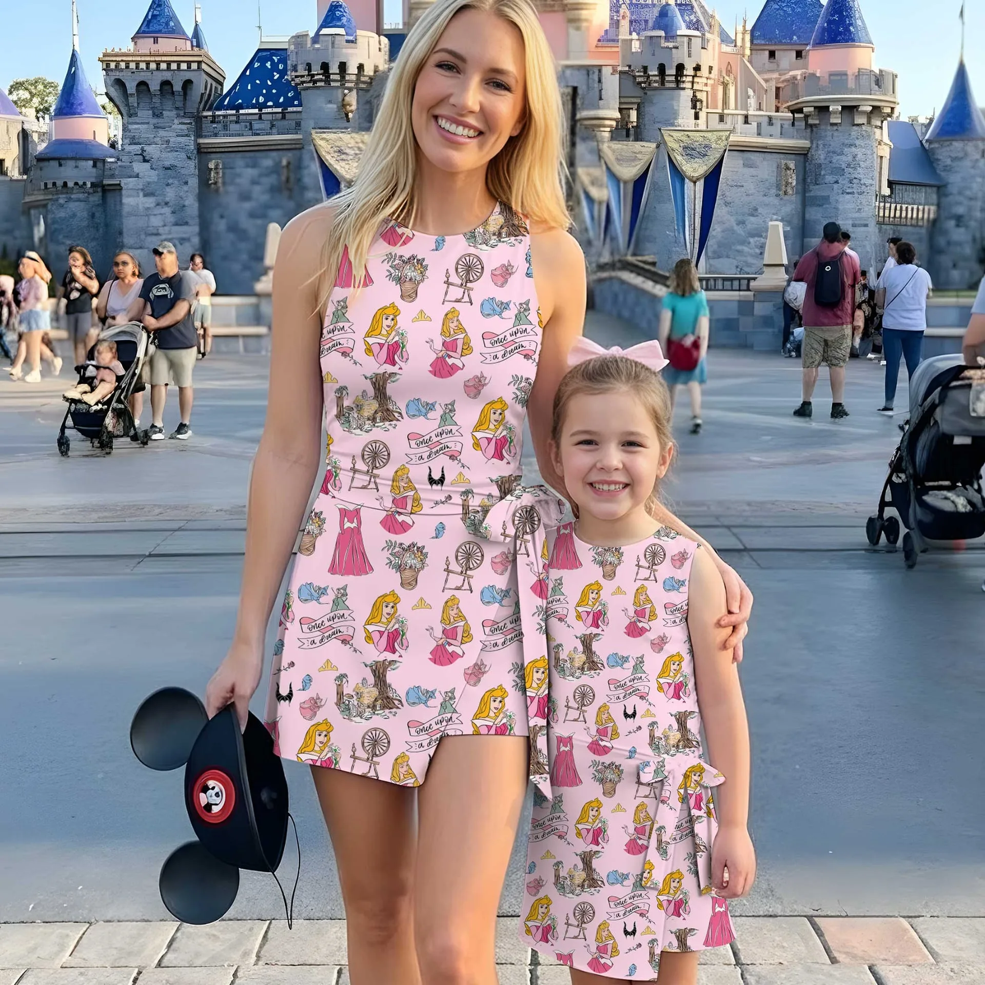 Girls Disney Aurora Sleeping Beauty Pink Princess Tennis Dress Skirt, Family Matching Outfit
