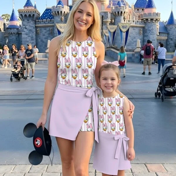 Girls Disney Daisy Duck Pink Stripe Tennis Dress Skirt, Family Matching Outfit