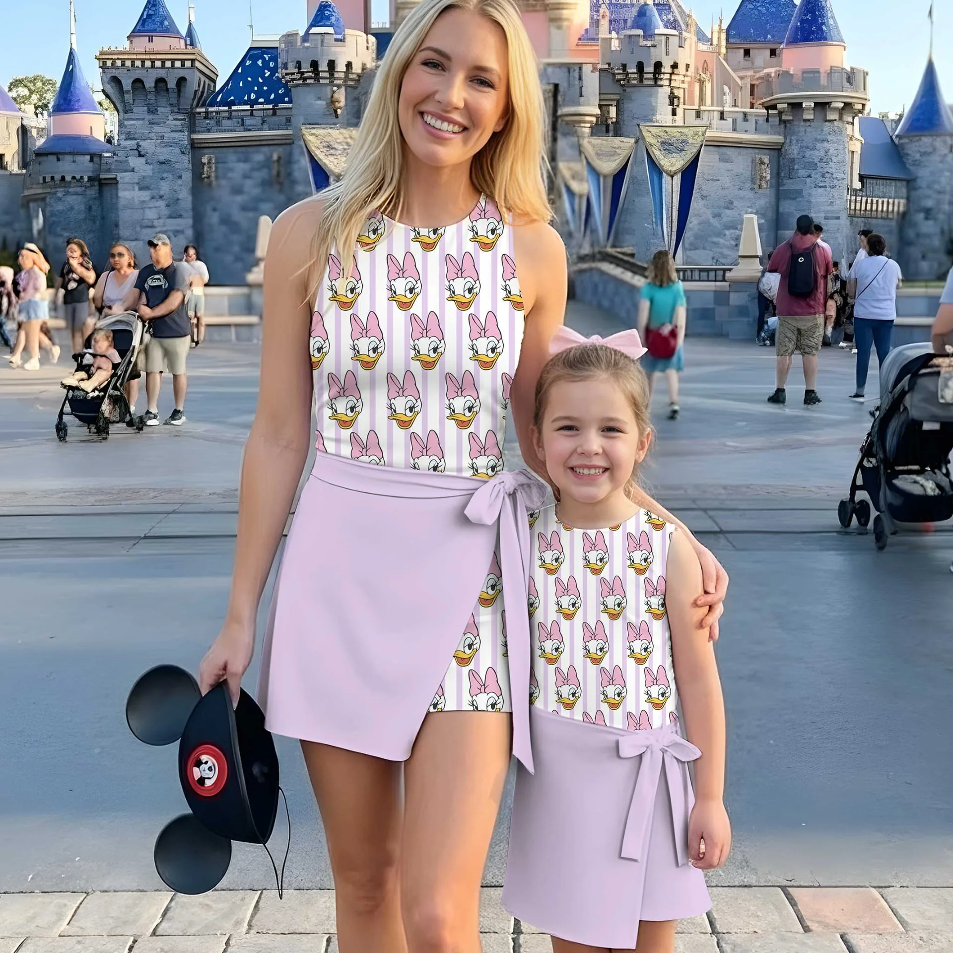 Girls Disney Daisy Duck Pink Stripe Tennis Dress Skirt, Family Matching Outfit