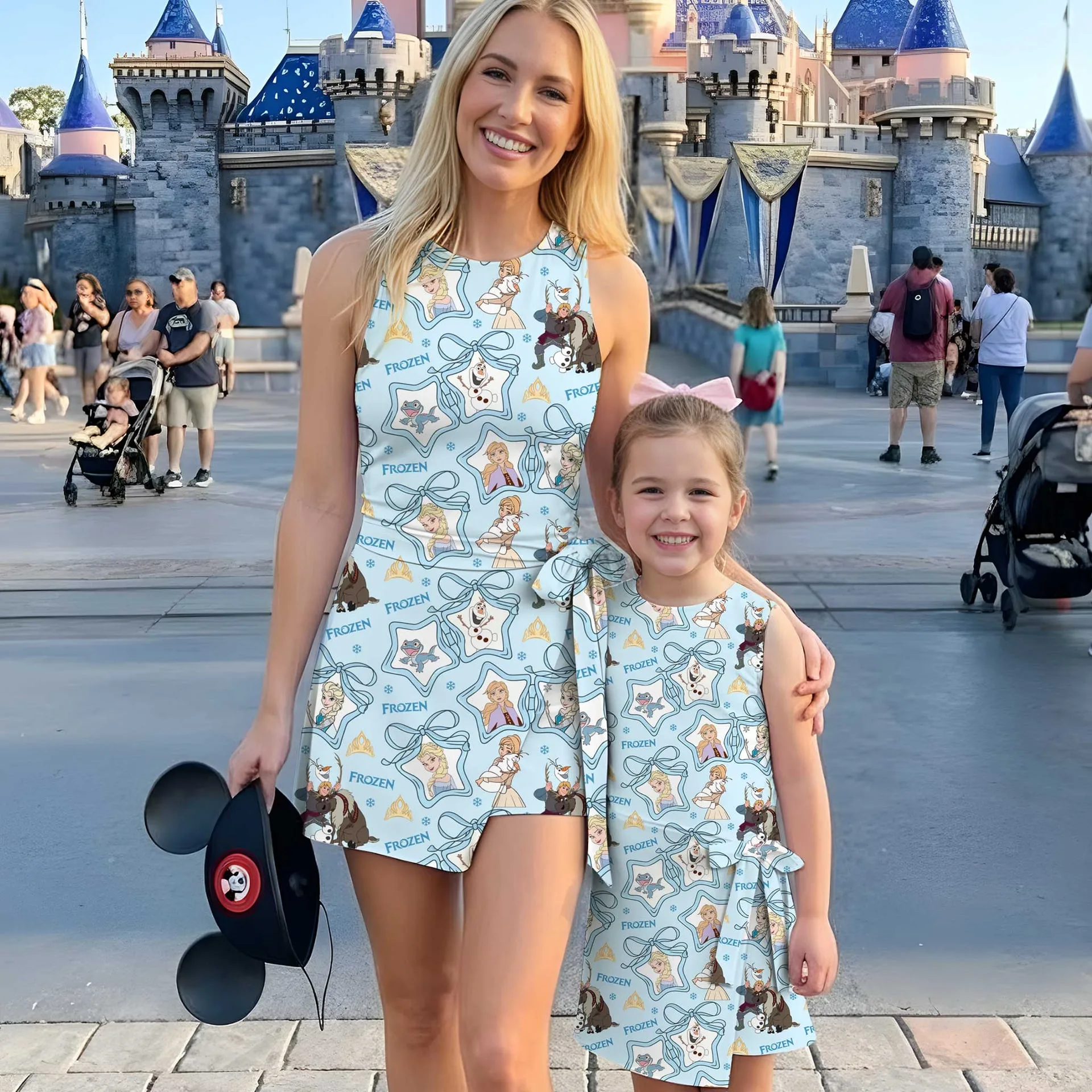 Girls Disney Elsa and Friends Blue Bow Tennis Dress Skirt, Family Matching Outfit