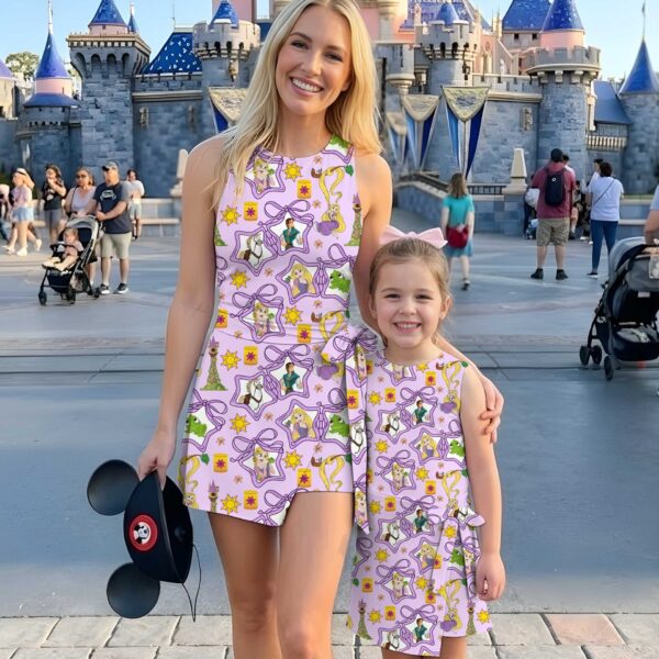 Girls Disney Tangled Purple Bow and Stars Tennis Dress Skirt, Family Matching Outfit