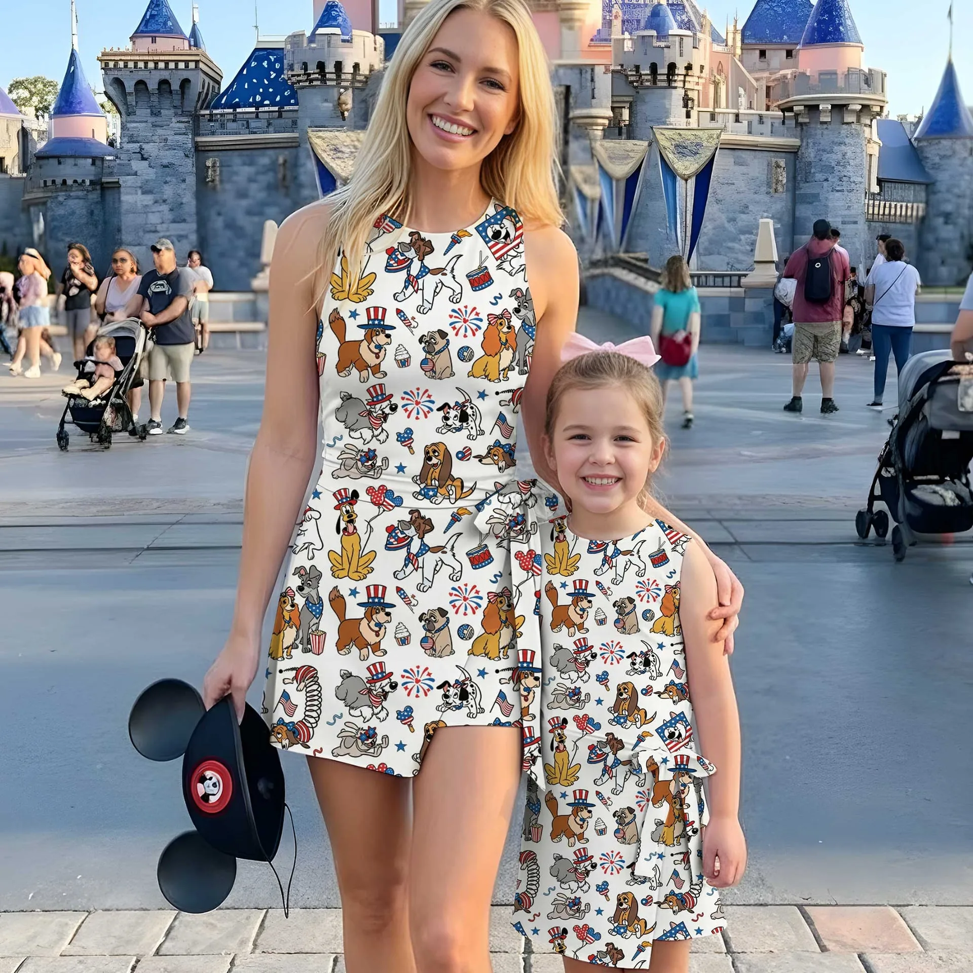 Girls Disney Dogs 4th of July Patriotic Stripe Tennis Dress Skirt, Family Matching Independence Day Outfit