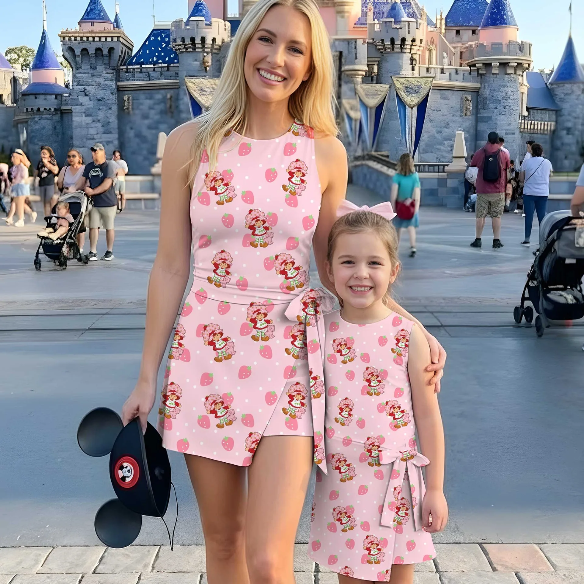 Girls Strawberry Shortcake Pink Strawberry Print Tennis Dress Skirt, Family Matching Outfit