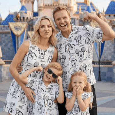 Family Monochrome Mickey Hawaiian Shirt Dress Set, Disney Park Matching Outfit