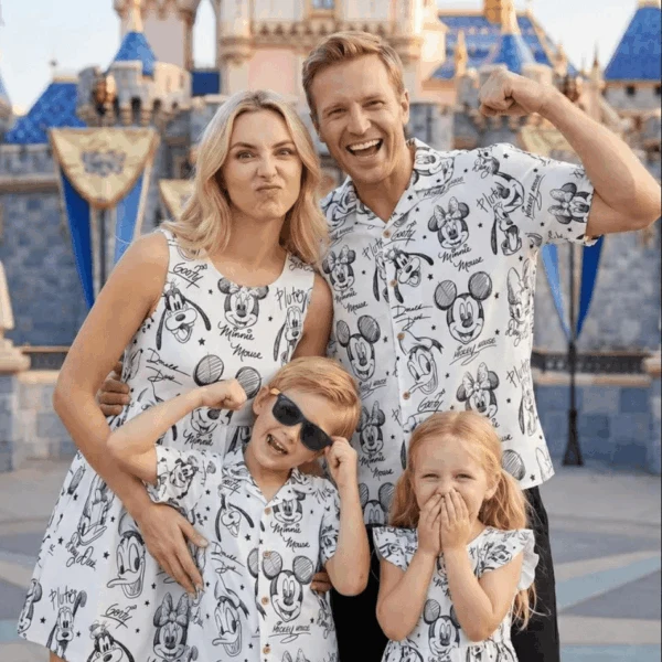 Family Monochrome Mickey Hawaiian Shirt Dress Set, Disney Park Matching Outfit
