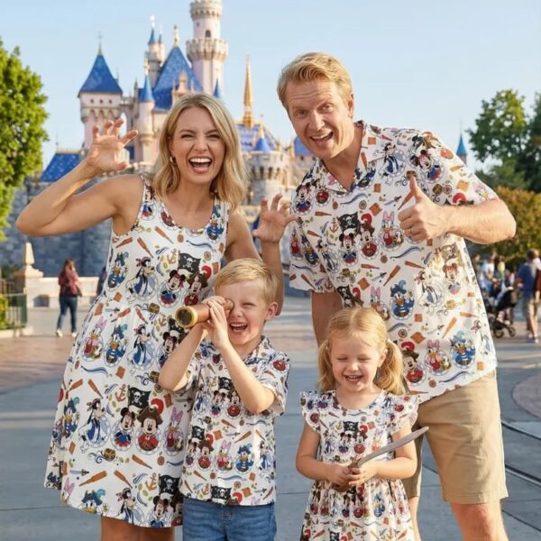 Family Mickey Pirates Hawaiian Shirt Dress Set, Disney Cruise Pirate Night Outfit