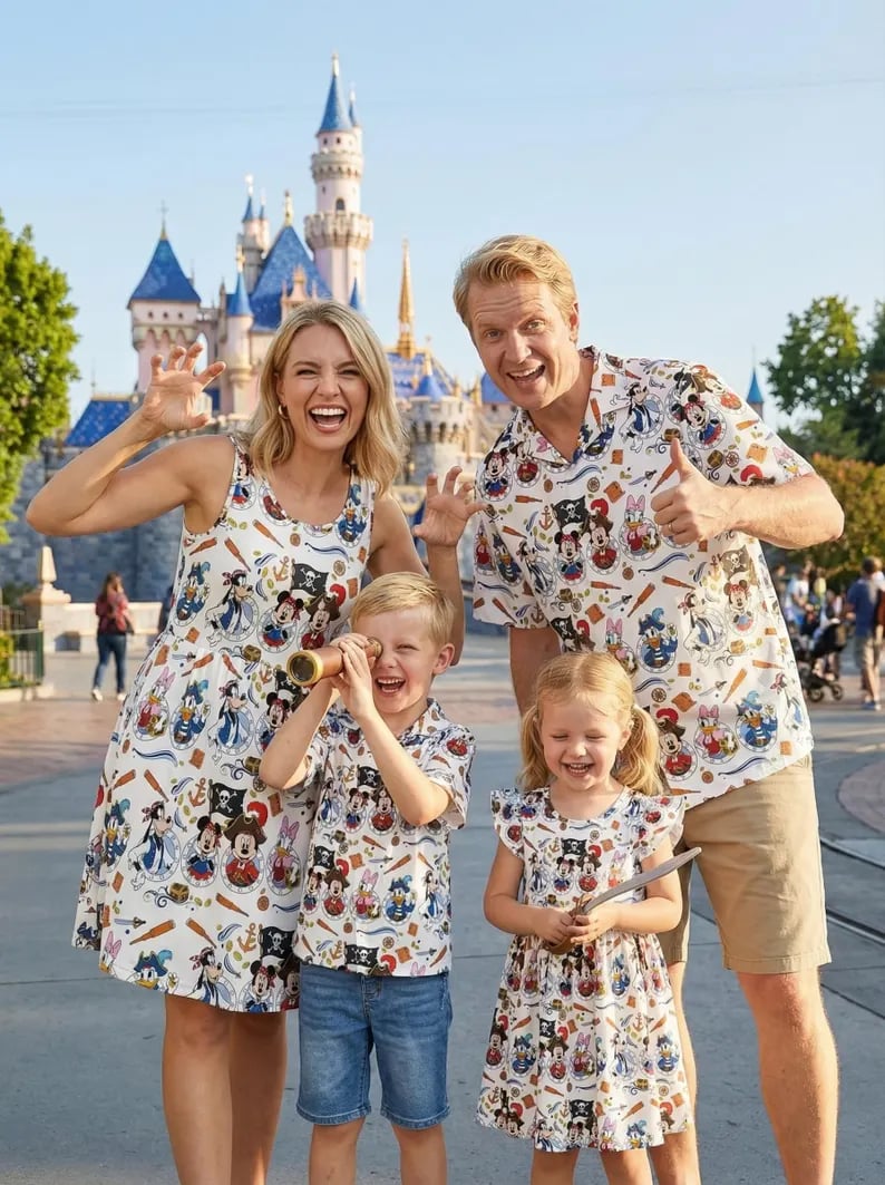 Family Mickey Pirates Hawaiian Shirt Dress Set, Disney Cruise Pirate Night Outfit