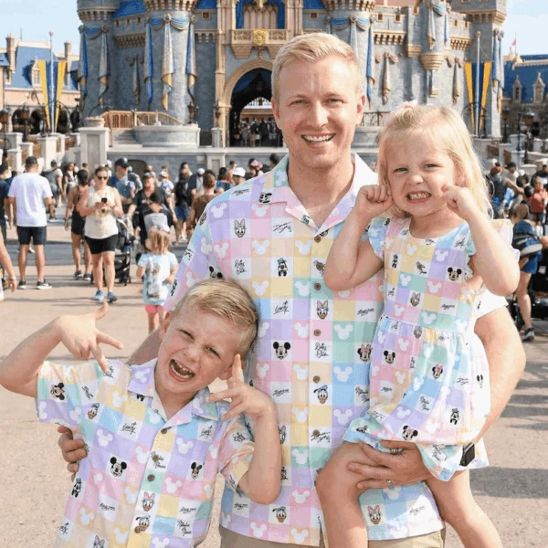 Family Mickey Friends Pastel Hawaiian Shirt Dress Set, Disney Park Matching Outfit