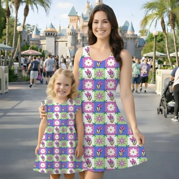 Daisy Duck Gingham Mommy & Me Dress, Mama Mini Floral Matching Outfit