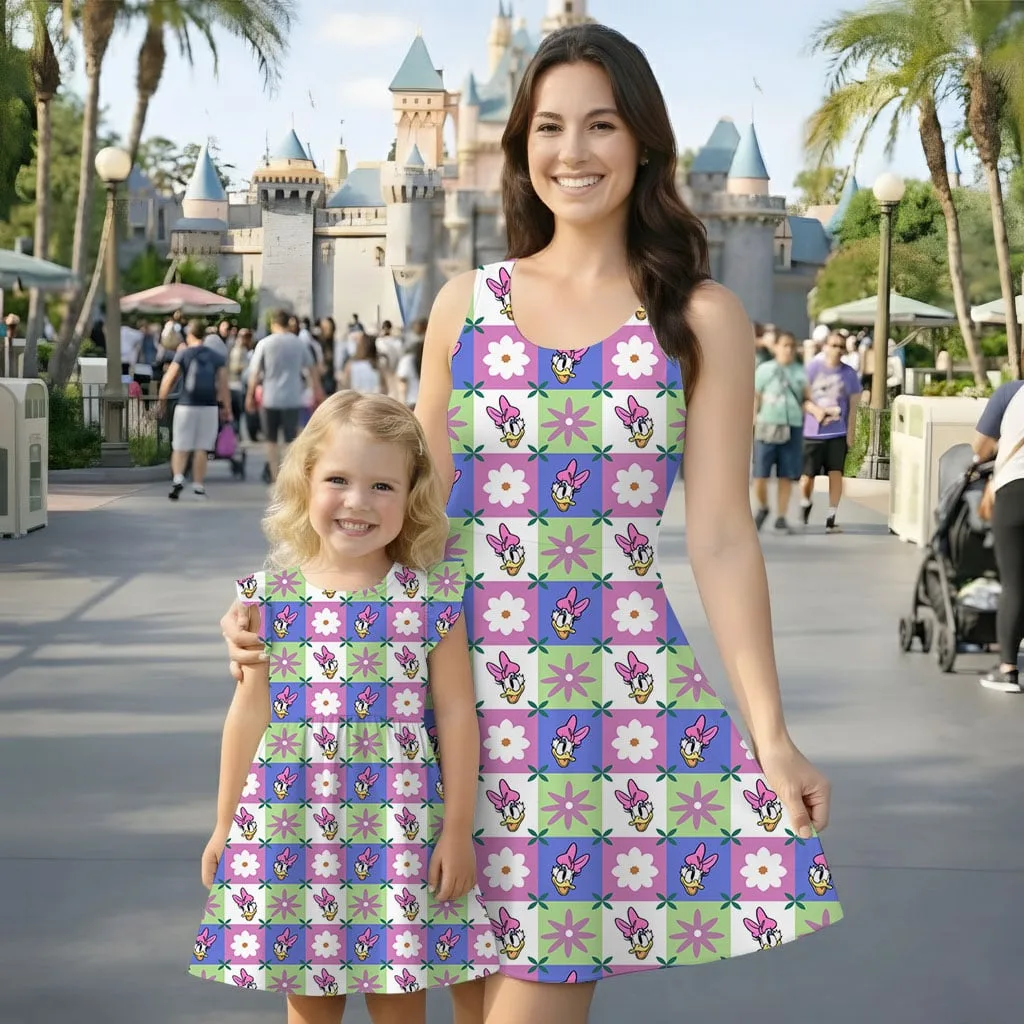 Daisy Duck Gingham Mommy & Me Dress, Mama Mini Floral Matching Outfit