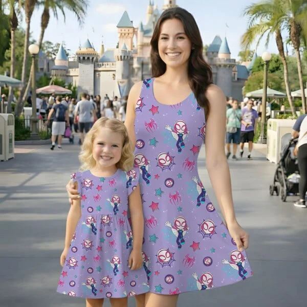 Ghost Spider Mommy & Me Dress, Mama Mini Superhero Matching Outfit