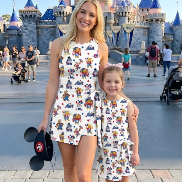 Girls Pooh Friends American Flag Tennis Dress Skirt, Family Matching Patriotic Outfit