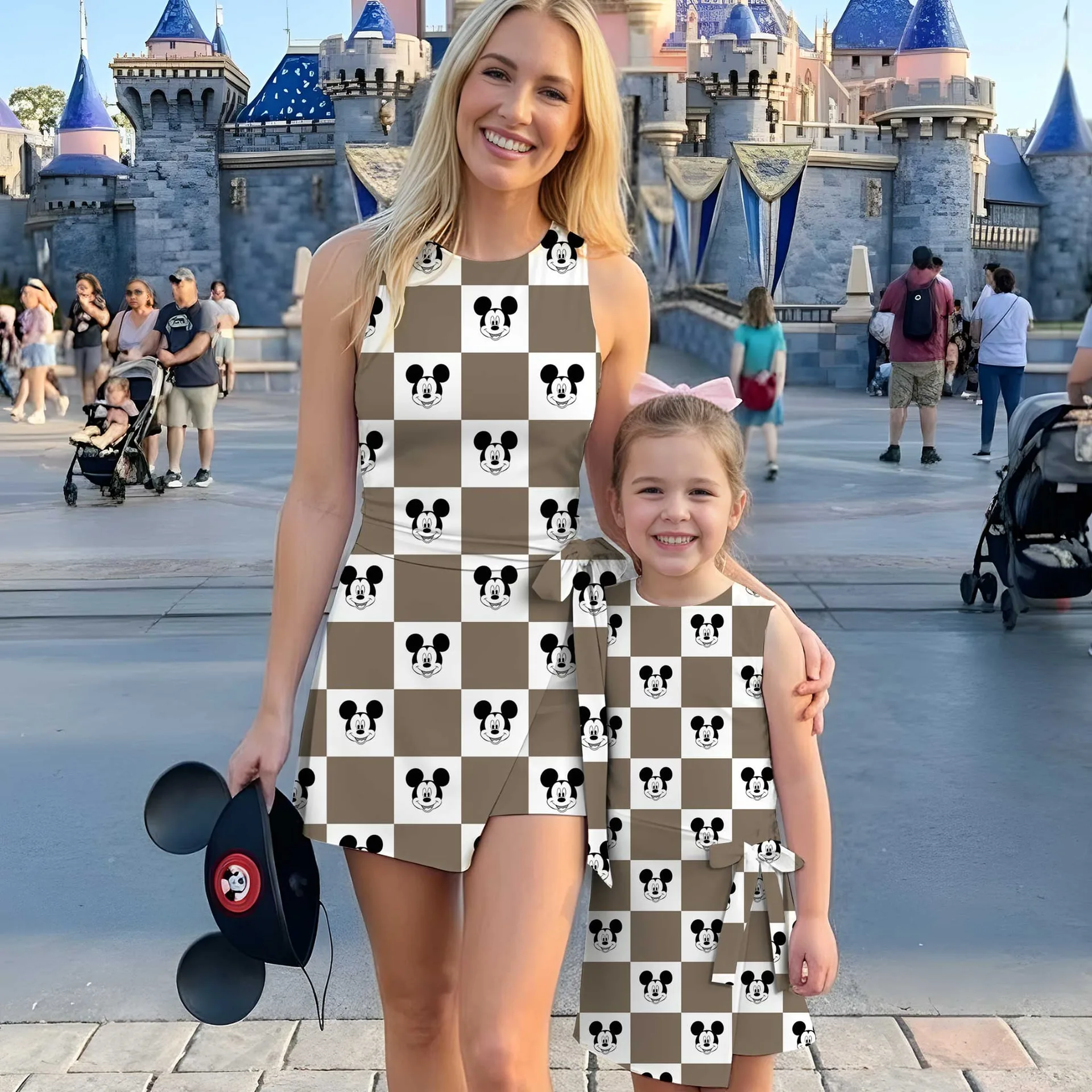 Girls Neutral Mickey Checkerboard Tennis Dress Skirt, Family Matching Disney Outfit
