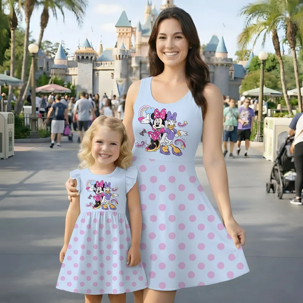 Minnie Mouse Daisy Duck Polka Dot Mommy & Me Dress, Mama Mini Family Matching Outfit