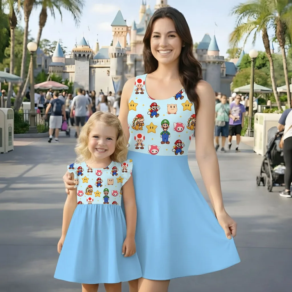 Super Mario Characters Mommy & Me Dress, Mama Mini Gaming Matching Outfit