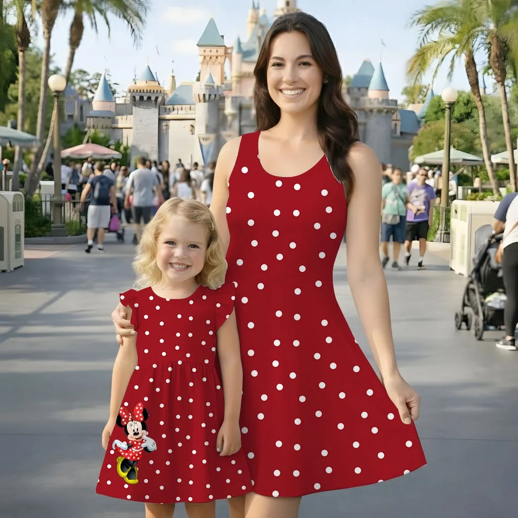 Minnie Mouse Polka Dot Mommy & Me Dress, Mama Mini Family Matching Outfit