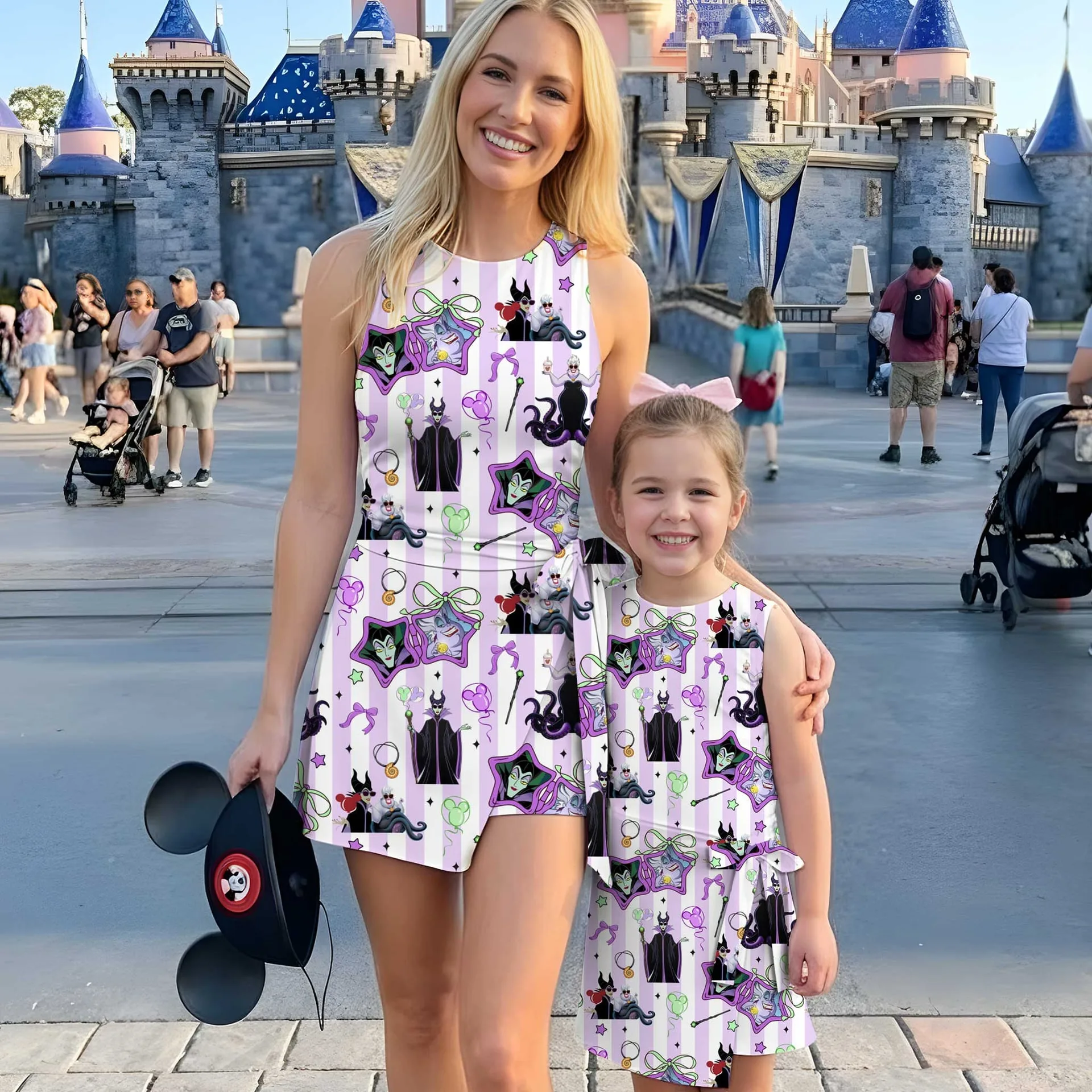 Girls Disney Villains Purple Stripe Tennis Dress Skirt, Family Matching Disney Outfit