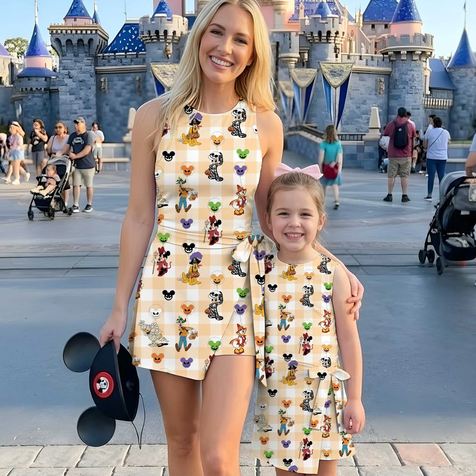 Girls Mickey Friends Checkerboard Tennis Dress Skirt, Family Matching Halloween Outfit