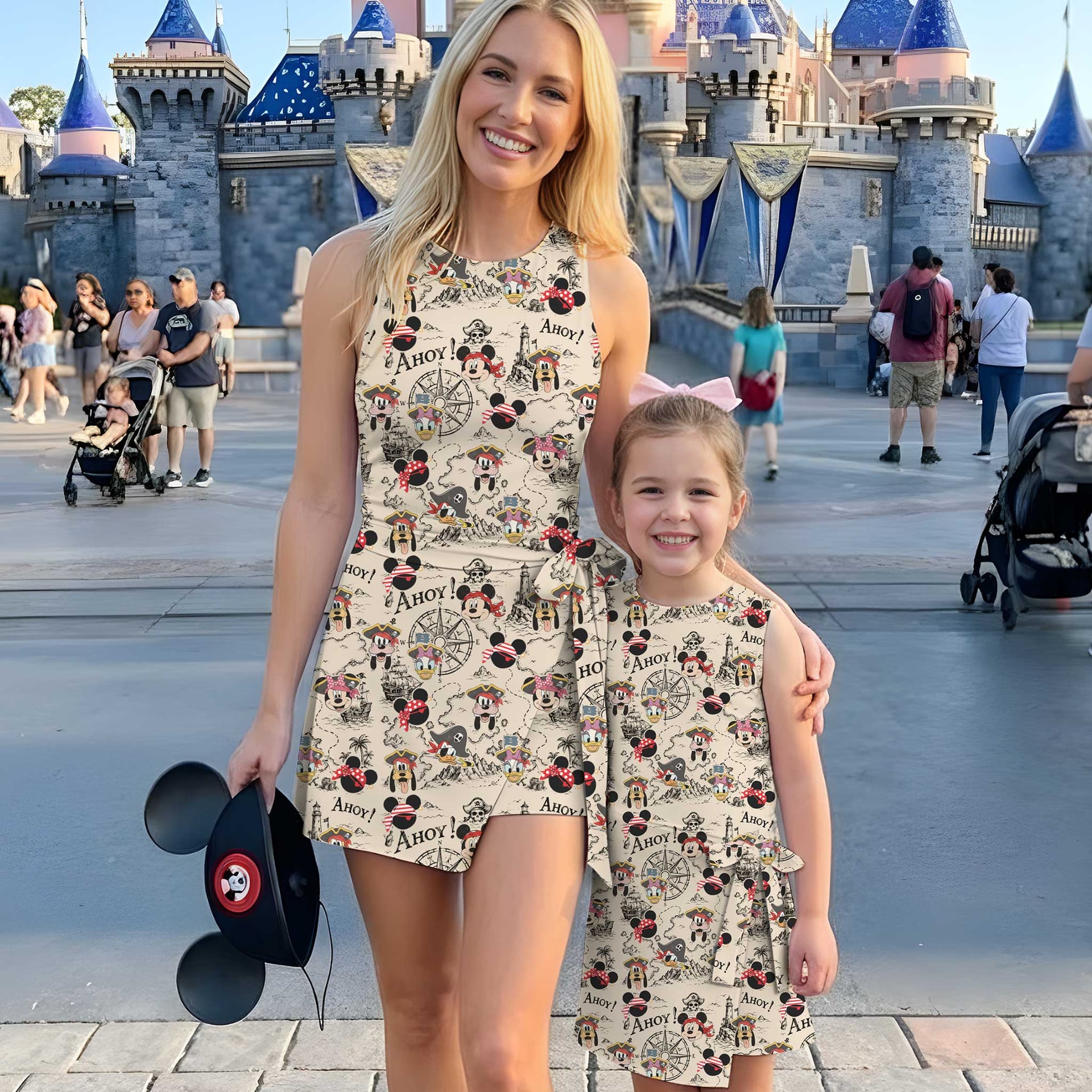 Girls Mickey Minnie Pirate Treasure Map Dress Skirt, Family Matching Disney Inspired Adventure Outfit