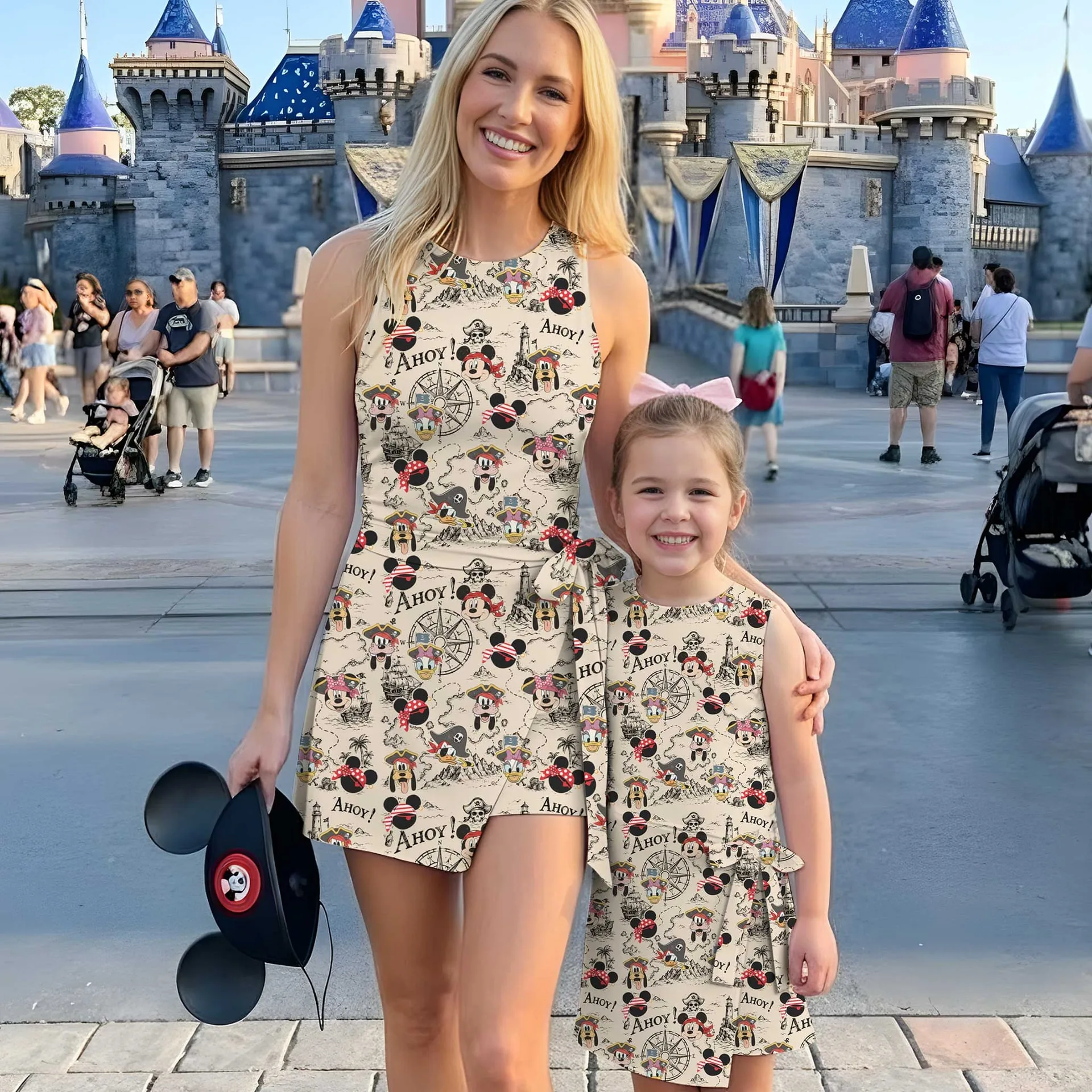 Girls Mickey Minnie Pirate Treasure Map Tennis Dress Skirt, Family Matching Disney Adventure Outfit