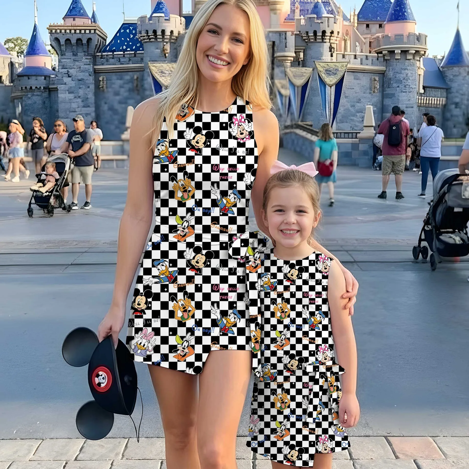 Girls Mickey Friends Checkerboard Tennis Dress Skirt, Family Matching Disney Outfit