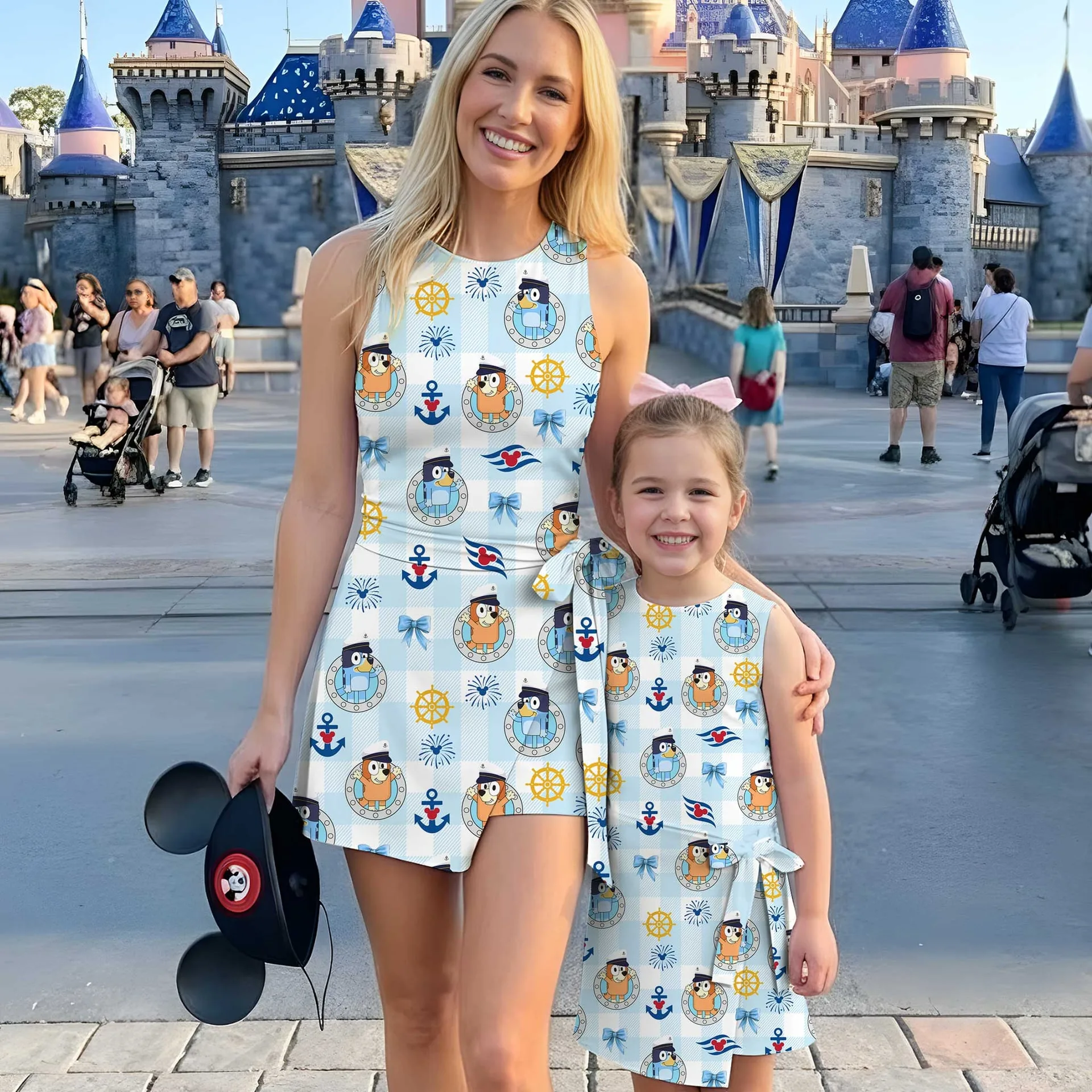 Girls Bluey Bingo Nautical Tennis Dress Skirt, Family Matching Vacation Outfit