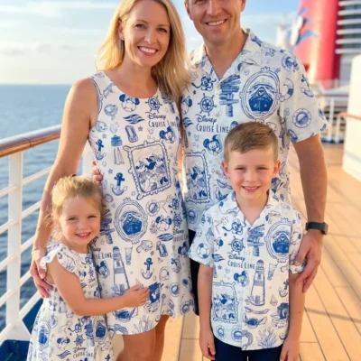 Family Disney Cruise Hawaiian Shirt & Skater Dress Set, Mickey Minnie Nautical Matching Vacation Outfit