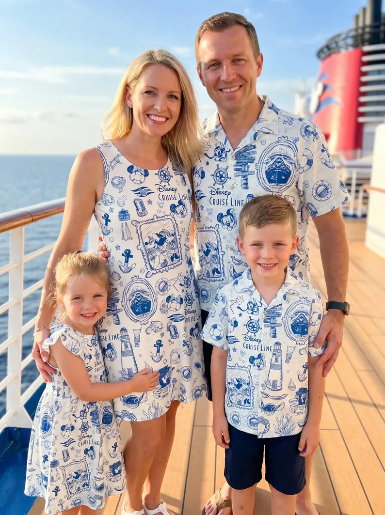 Family Disney Cruise Hawaiian Shirt & Skater Dress Set, Mickey Minnie Nautical Matching Vacation Outfit