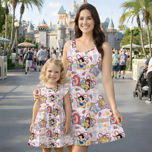 Disney Princess Star Pattern Mommy & Me Dress, Mama Mini Family Matching Outfit
