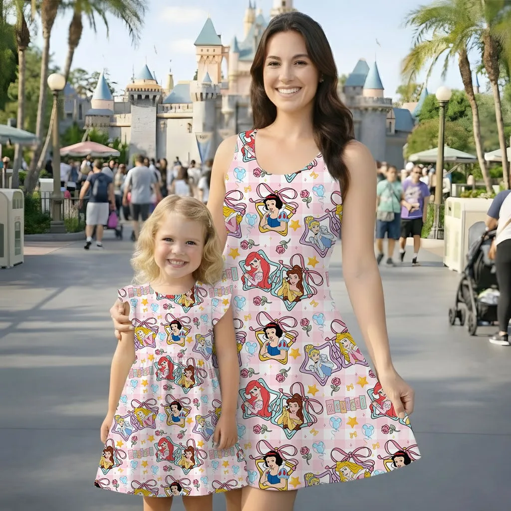 Disney Princess Star Pattern Mommy & Me Dress, Mama Mini Family Matching Outfit