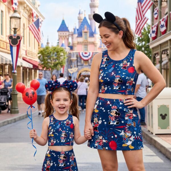 Patriotic Disney Matching Dress Set, Mom And Me Cartoon Outfit, Disneyland Family Trip Clothes