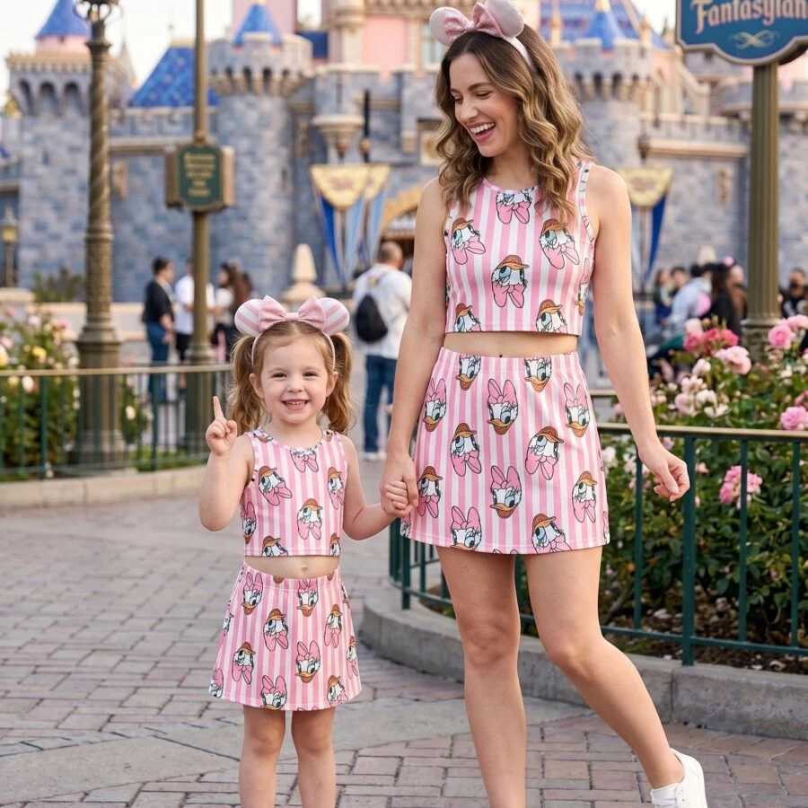 Daisy Duck Matching Dress Set, Mom And Me Cartoon Outfit, Disneyland Family Trip Clothes