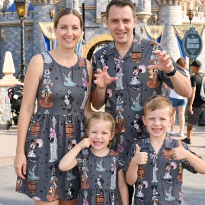 Haunted Mansion Matching Family Outfit, Disney Skater Dress And Button Shirt, Theme Park Trip Clothing
