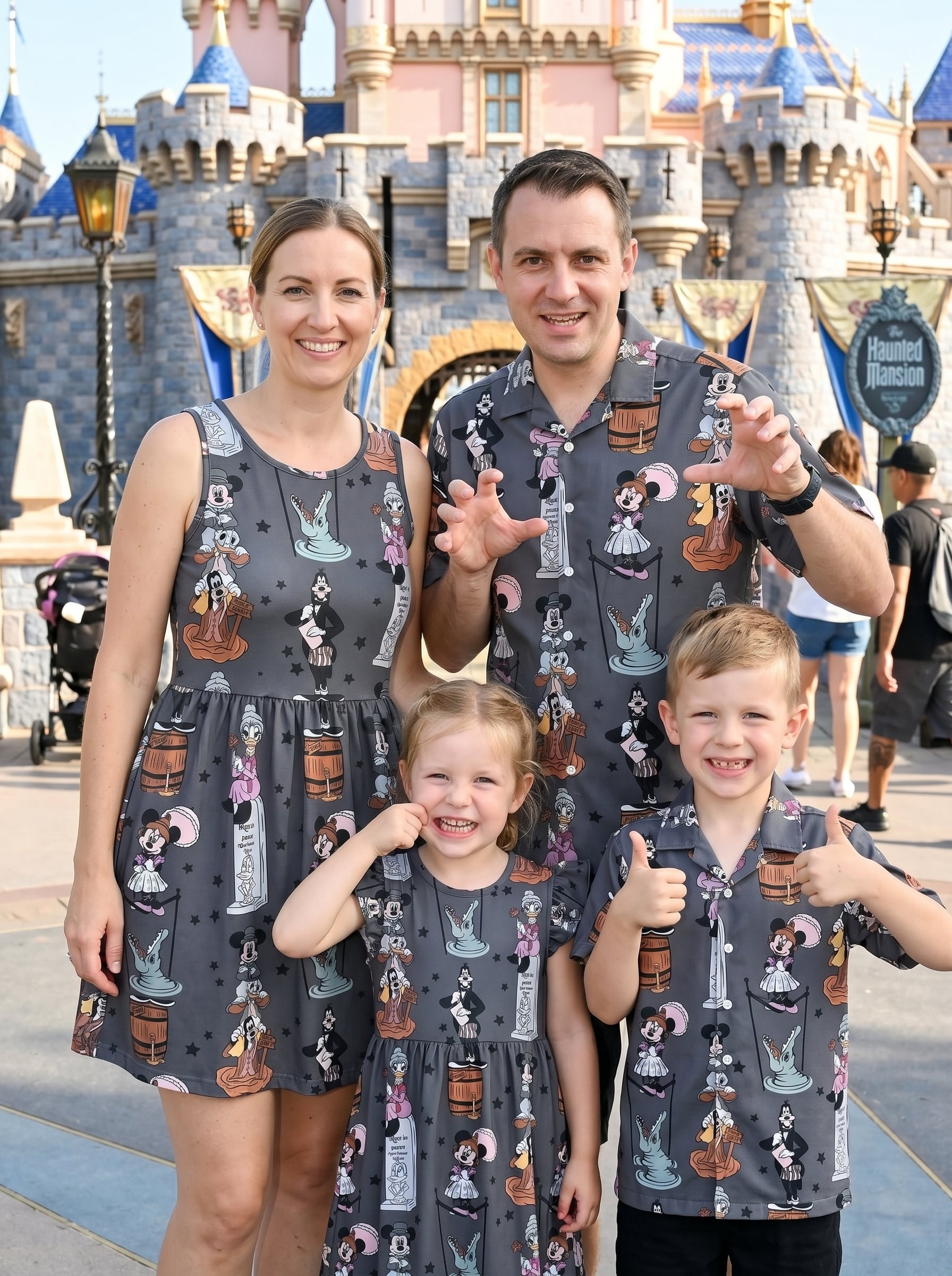 Haunted Mansion Matching Family Outfit, Disney Skater Dress And Button Shirt, Theme Park Trip Clothing