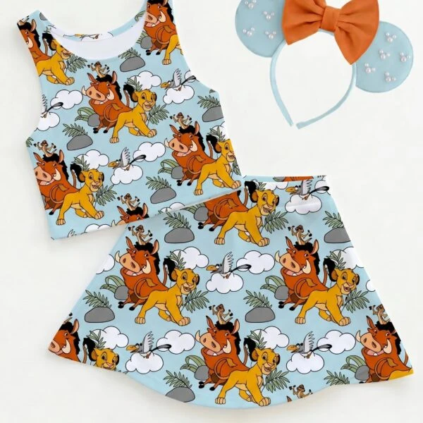 Disney Lion King Dress Set, Cartoon Skirt Set, Mom And Me Matching Dress Set, Theme Park Vacation Outfit, Cute Family Trip Outfit