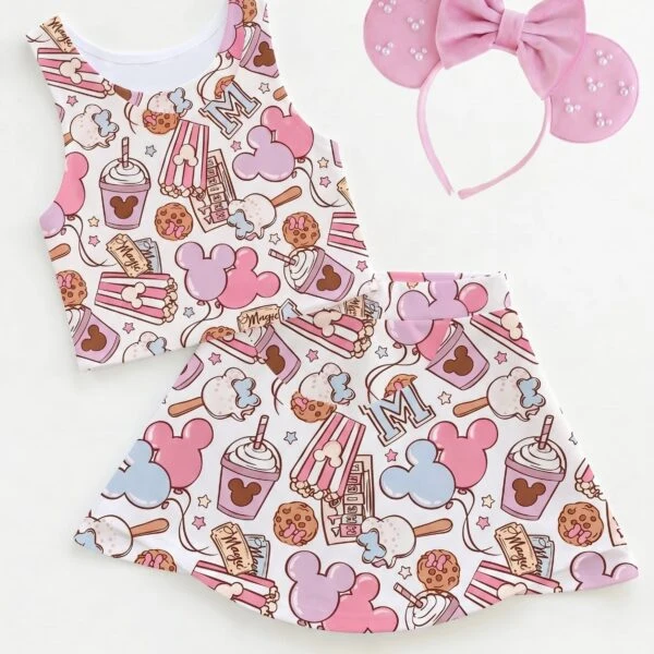 Disney Snacks Dress Set, Cartoon Skirt Set, Mom And Me Matching Dress Set, Theme Park Vacation Outfit, Cute Family Trip Outfit