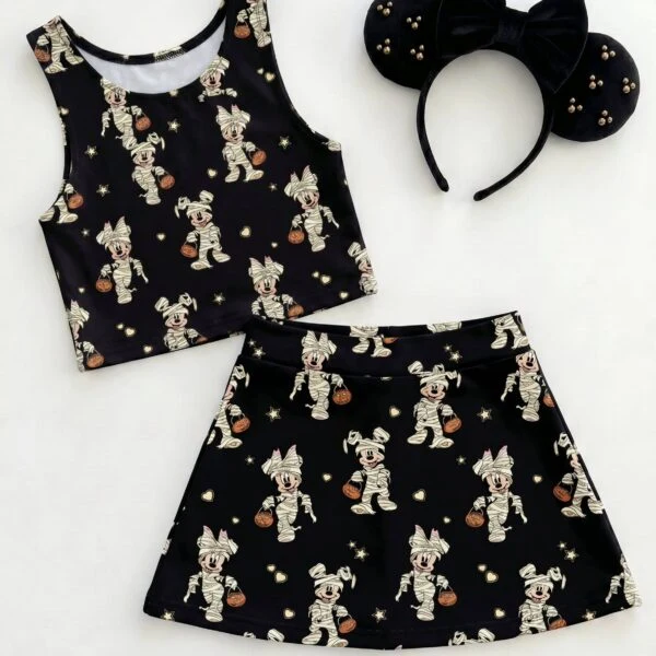 Mickey Pumpkin Halloween Activewear Set Disney Halloween Skirt Set Not So Scary Outfit Matching Dress Set