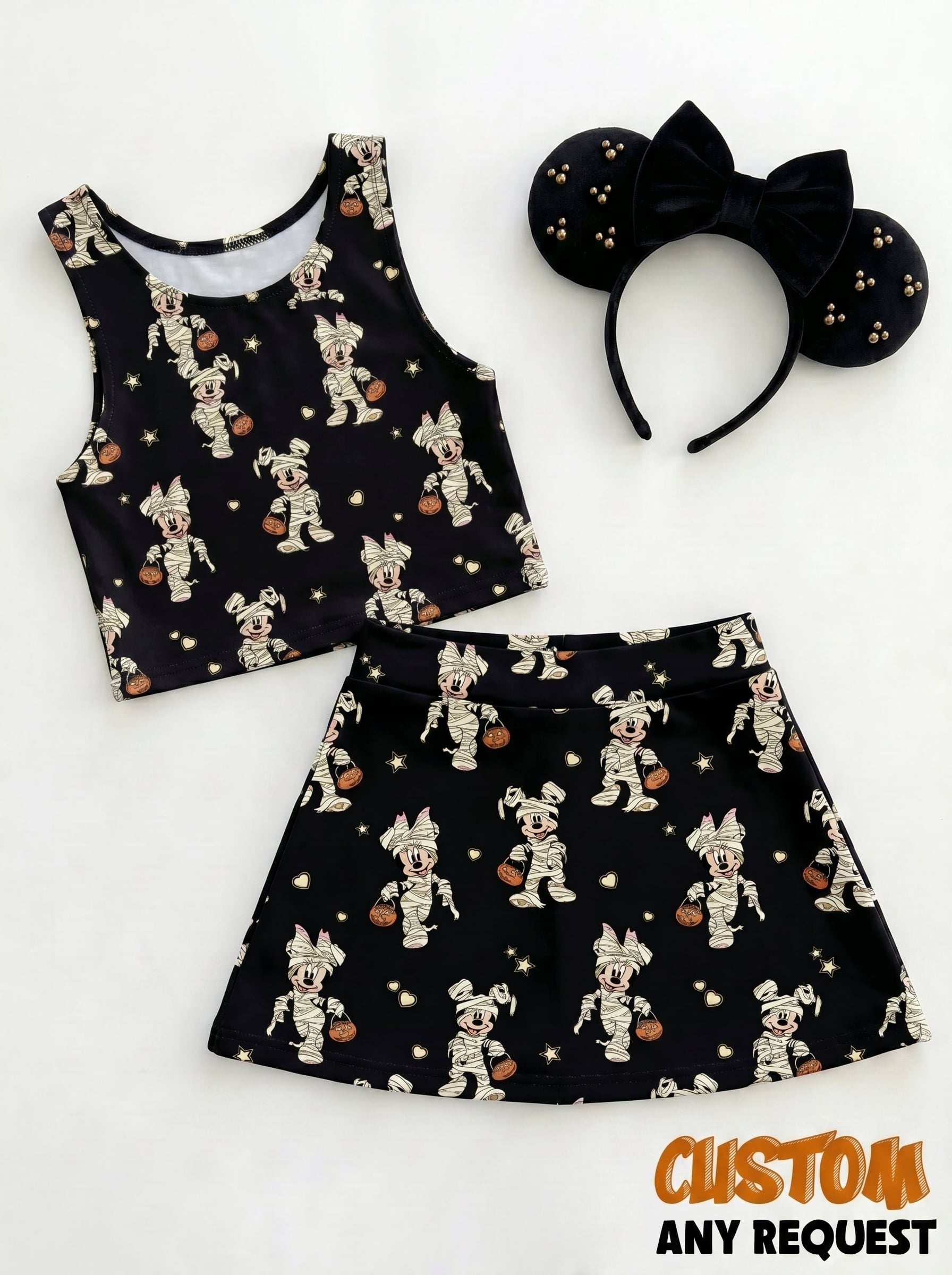 Mickey Pumpkin Halloween Activewear Set Disney Halloween Skirt Set Not So Scary Outfit Matching Dress Set