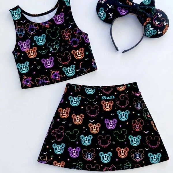Neon Mickey Halloween Tennis Dress Skirt, Disney Park Vacation Outfit, Mickey Halloween Skort Dress
