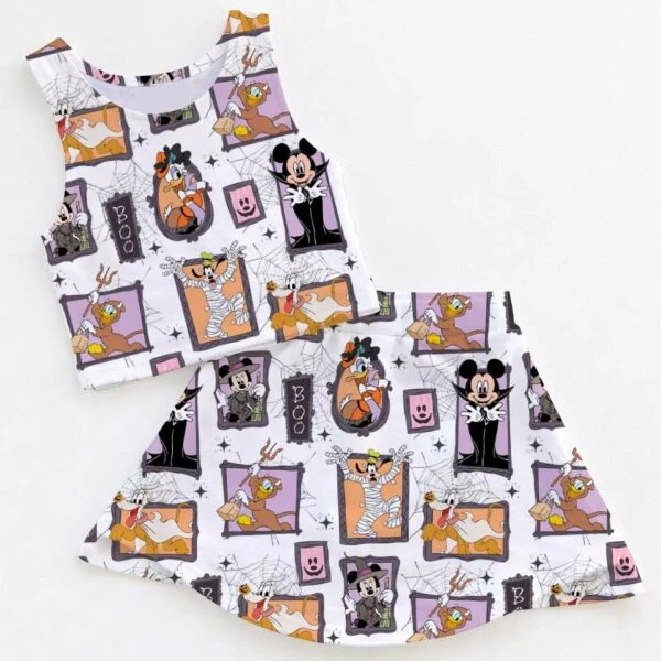 Disney Halloween Mickey Mouse Family Matching Dress Set, Mickey Donald Goofy Checkerboard Two Piece Dress Set, Spooky Cute Mom and Me Outfit Costume