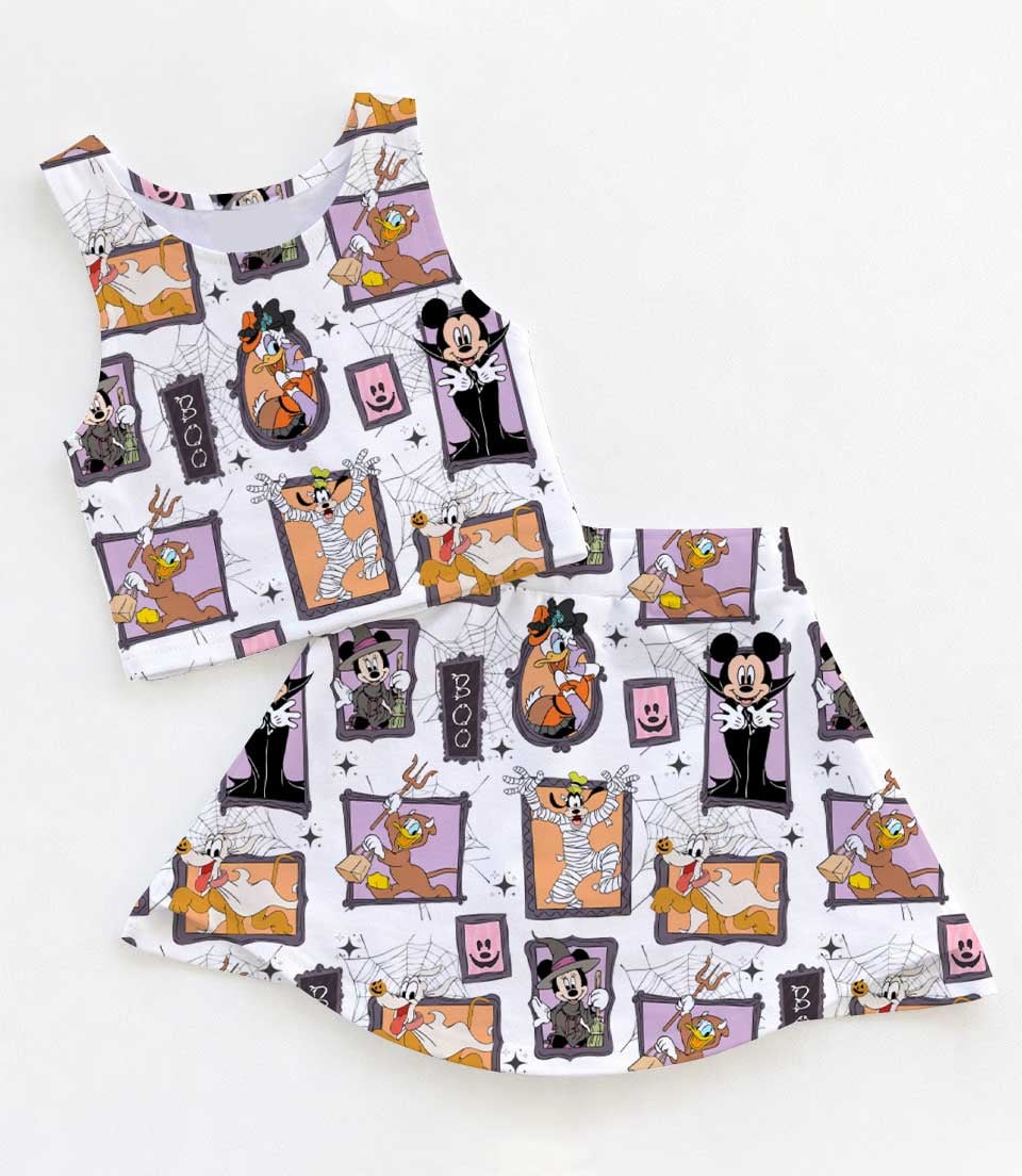 Disney Halloween Mickey Mouse Family Matching Dress Set, Mickey Donald Goofy Checkerboard Two Piece Dress Set, Spooky Cute Mom and Me Outfit Costume