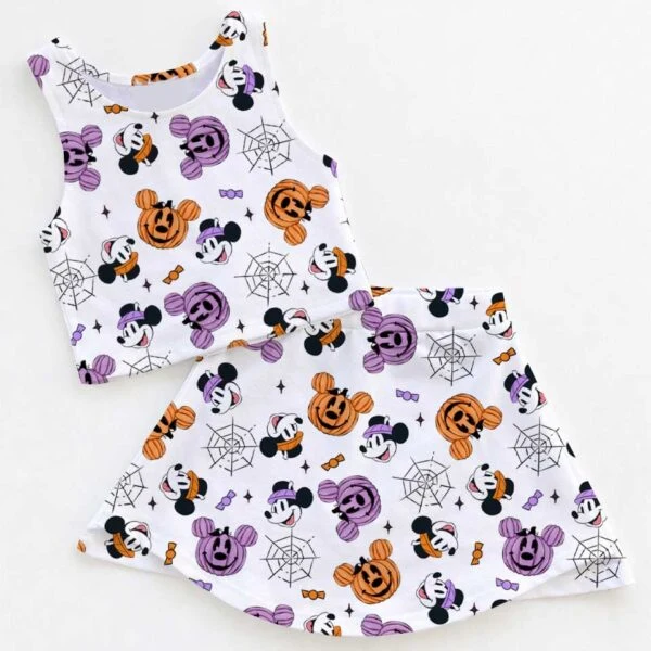 Disney Inspired Halloween Family Matching Dress Set, Mickey Pumpkin Crop Top and Skirt Dress Set, Spooky Cute Mom and Me Costume Outfit