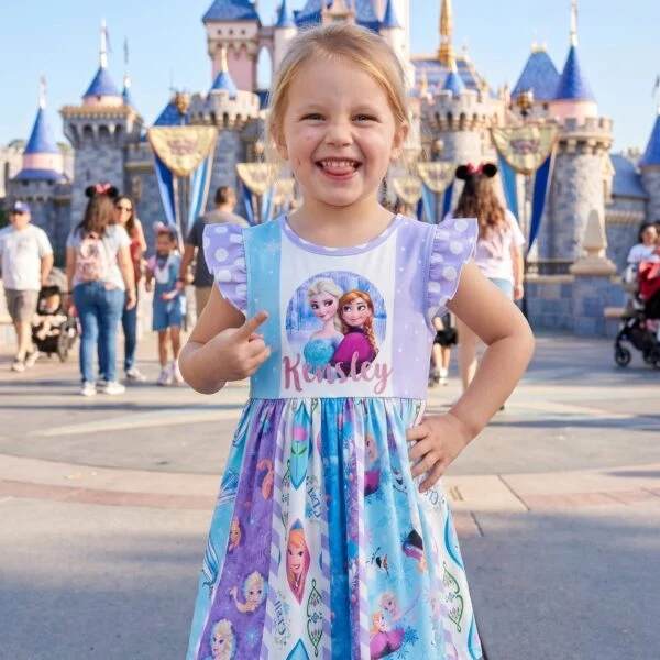 Personalized Frozen Twirl Dress, Elsa Anna Custom Name Dress, Disney Park Outfit for Girls