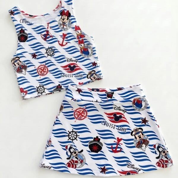 Disney Mickey Skater Dress Cruise Activewear Set Nautical Mickey Outfit, Sailor Set Disney Cruise Gift